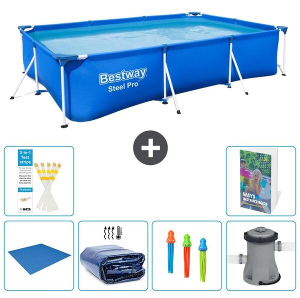 Bestway Steel Pro, piscina rettangolare - 300x201x66 cm - composta da 5 parti, modello S46