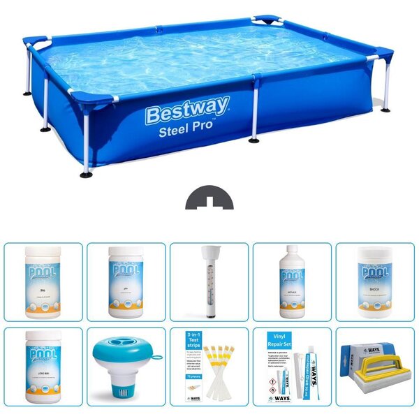 Bestway Steel Pro, piscina rettangolare - 221x150x43 cm - 11 pezzi - Modello S43348
