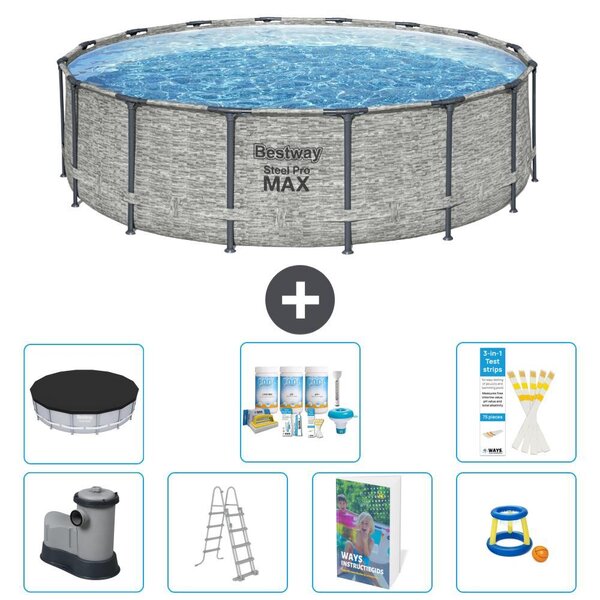 Bestway Steel Pro MAX, piscina in acciaio, forma rotonda, dimensioni 488x122 cm, composta da 6 parti, modello S548