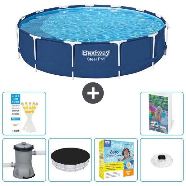 Piscina gonfiabile Bestway Steel Pro, rotonda, dimensioni 396x84 cm, composta da 5 parti, modello S178