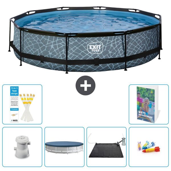 Piscina fuori terra "Exit Pool Rund" - Design effetto pietra - 360x76 cm - 5 pezzi - Modello S211