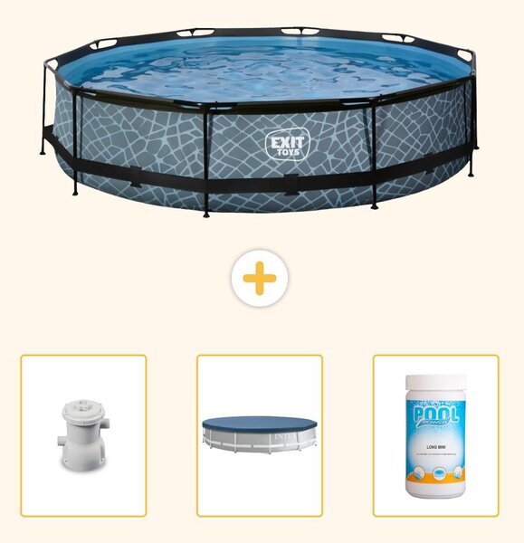 Piscina fuori terra - Design effetto pietra - 360x76 cm - 4 pezzi - SCB87