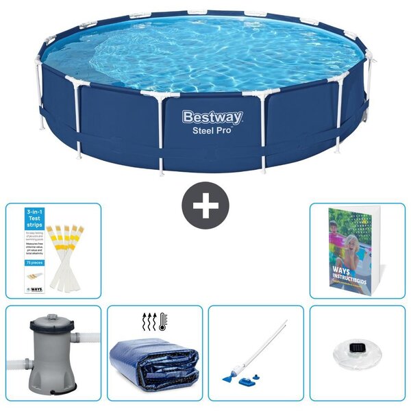 Piscina gonfiabile Bestway Steel Pro, rotonda, dimensioni 396x84 cm, composta da 5 parti, modello S204