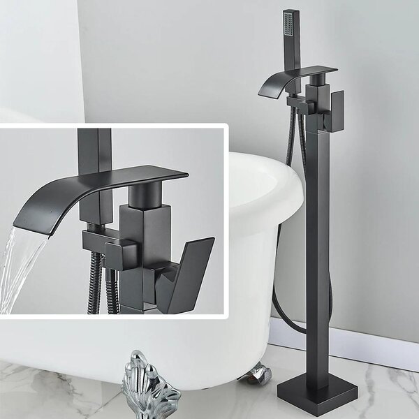 Rubinetto per vasca da bagno a colonna - Rubinetto da pavimento con doccetta - Monocomando - Cartuccia in Vetroceramica - Regolazione caldo/freddo - Superficie verniciata - Nero opaco