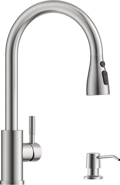 Rubinetto da cucina in acciaio inossidabile con dispenser di sapone, 3 tipi di getto, monocomando