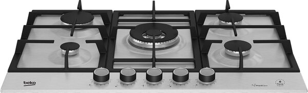 Beko Piano Cottura a Gas 5 Fuochi (1 Wok) 75 cm colore Acciaio - HIAW 75226 SXE