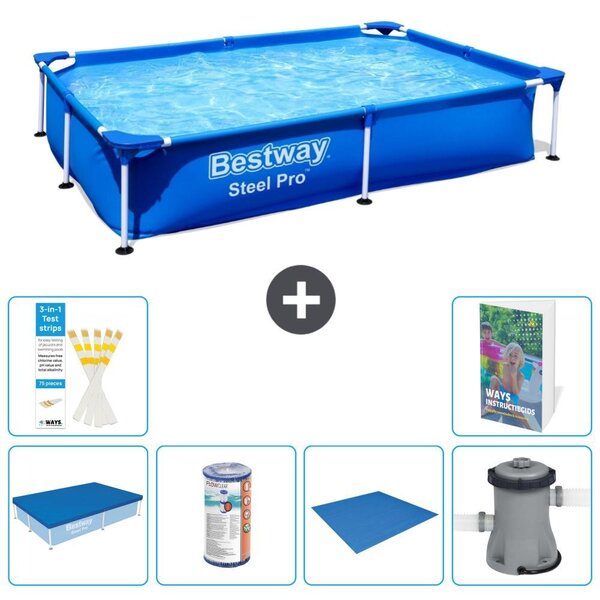 Bestway Steel Pro, piscina rettangolare - 221x150x43 cm - composta da 5 parti, modello S167