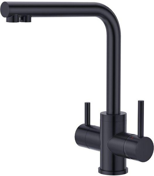 Rubinetto da cucina a tre vie, rubinetto da cucina girevole a 360 gradi, rubinetto miscelatore 3 in 1 per sistema di osmosi inversa, rubinetto da cucina per acqua potabile con doppia leva, rubinetto da cucina in acciaio inossidabile, nero opaco