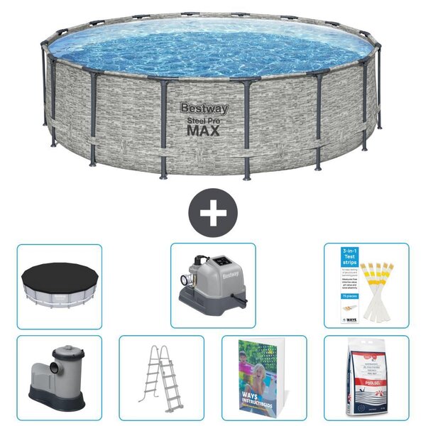Bestway Steel Pro MAX, piscina in acciaio, forma rotonda, dimensioni 488x122 cm, composta da 6 parti, modello S649