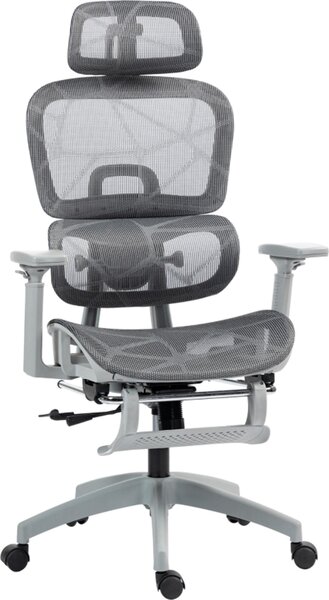 Sedia da ufficio, sedia da scrivania ergonomica con rivestimento in rete, regolabile, arrotolabile, con braccioli, poggiatesta, grigio