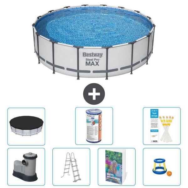 Bestway Steel Pro MAX, piscina in acciaio, forma rotonda, dimensioni 488x122 cm, composta da 6 parti, modello S541