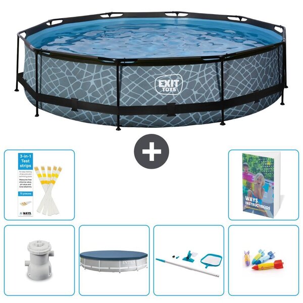 Piscina fuori terra - Design effetto pietra - 360x76 cm - 5 pezzi - Modello S299