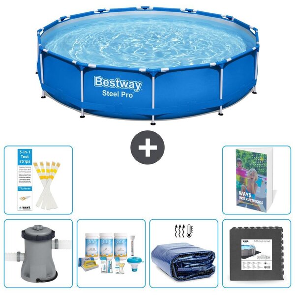 Piscina gonfiabile Bestway Steel Pro, rotonda, dimensioni 366x76 cm, composta da 5 parti, modello S233