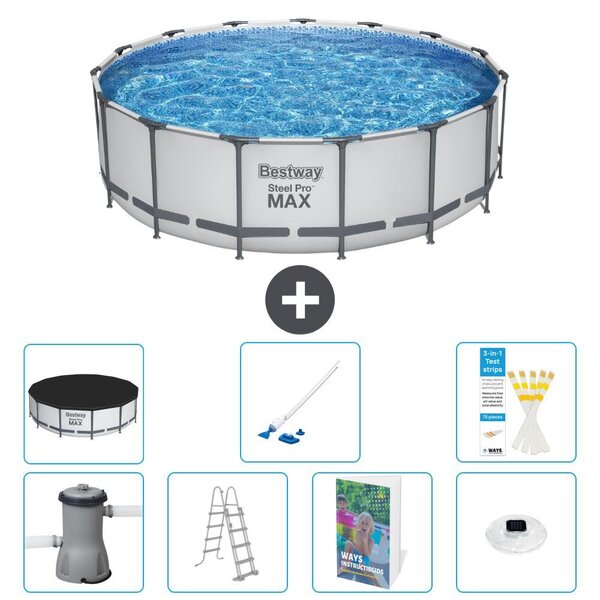Bestway Steel Pro MAX, piscina in acciaio, forma rotonda, dimensioni 488x122 cm, composta da 6 parti, modello S552
