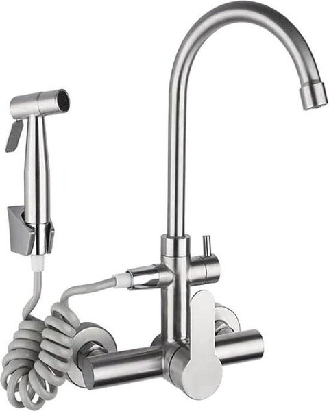 Rubinetto da cucina con doccetta e 2 tipi di getto, orientabile a 360°, acciaio inossidabile