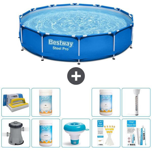 Piscina gonfiabile Bestway Steel Pro, rotonda, dimensioni 366x76 cm, composta da 10 elementi, modello S43338