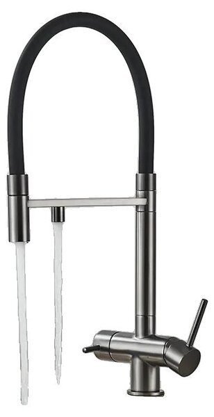 Miscelatore da cucina, doppia maniglia, bocca estraibile, grigio