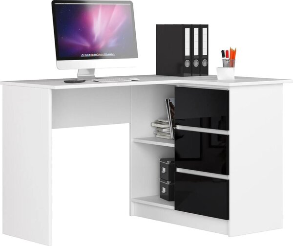 Tavolo Angolare B16 con 3 Cassetti Bianco/Nero Lucido 124 cm