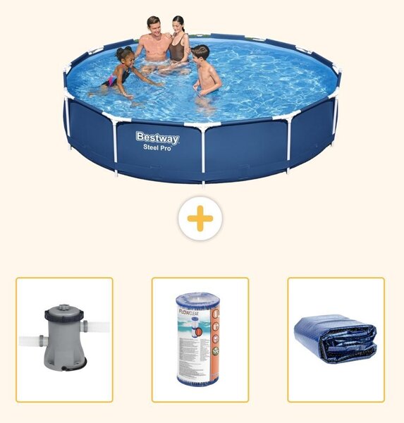 Bestway Steel Pro, piscina in acciaio, forma rotonda - 366x76 cm - composta da 4 parti, modello S22309