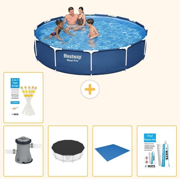 Bestway Steel Pro, piscina in acciaio, forma rotonda - 366x76 cm - composta da 6 parti, modello S22748