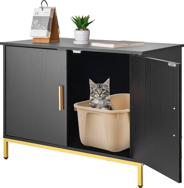 Armadio per gatti - Armadio per lettiera - 70 x 45 x 54,5 cm - Con gambe in metallo - Con maniglia in metallo - Adatto alla maggior parte delle lettiere per gatti - Per camera da letto e soggiorno - Nero