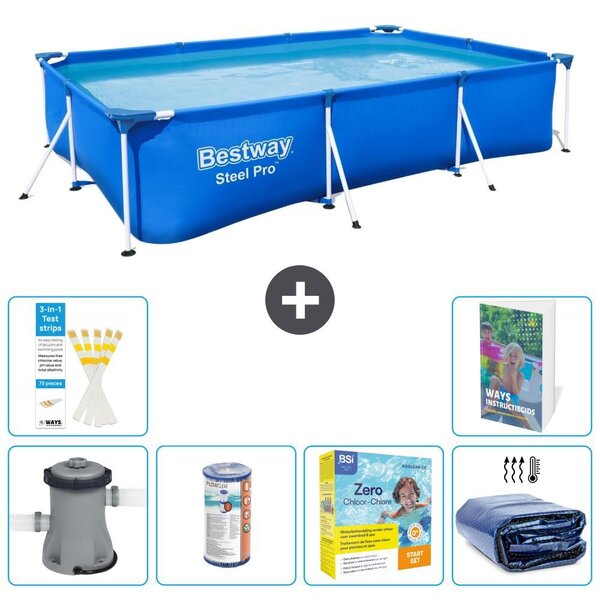 Bestway Steel Pro, piscina rettangolare - 300x201x66 cm - composta da 5 parti, modello S224