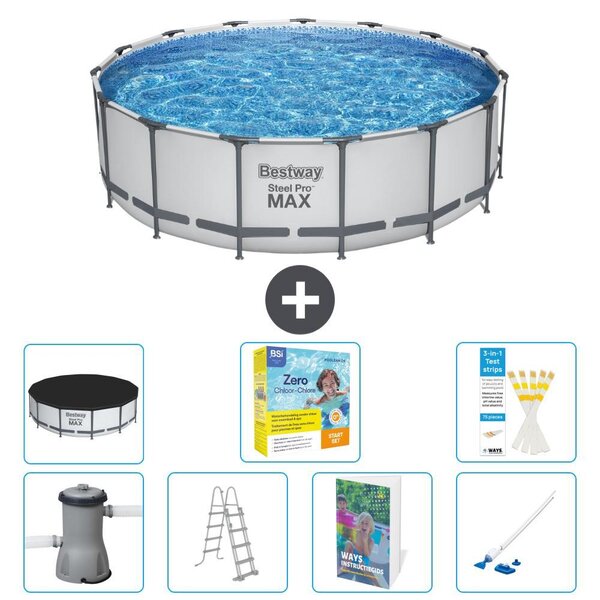 Bestway Steel Pro MAX, piscina in acciaio, forma rotonda, dimensioni 488x122 cm, composta da 6 parti, modello S544