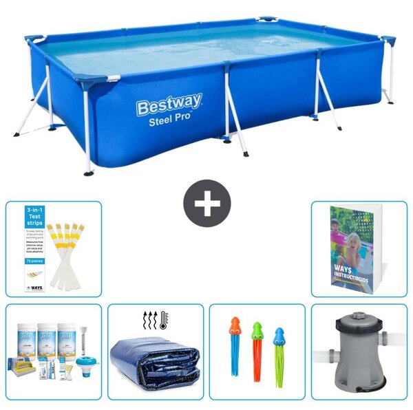 Bestway Steel Pro, piscina rettangolare - 300x201x66 cm - composta da 5 parti, modello S108
