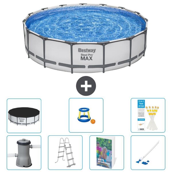 Bestway Steel Pro MAX, piscina in acciaio, forma rotonda, dimensioni 457x122 cm, composta da 6 parti, modello S590