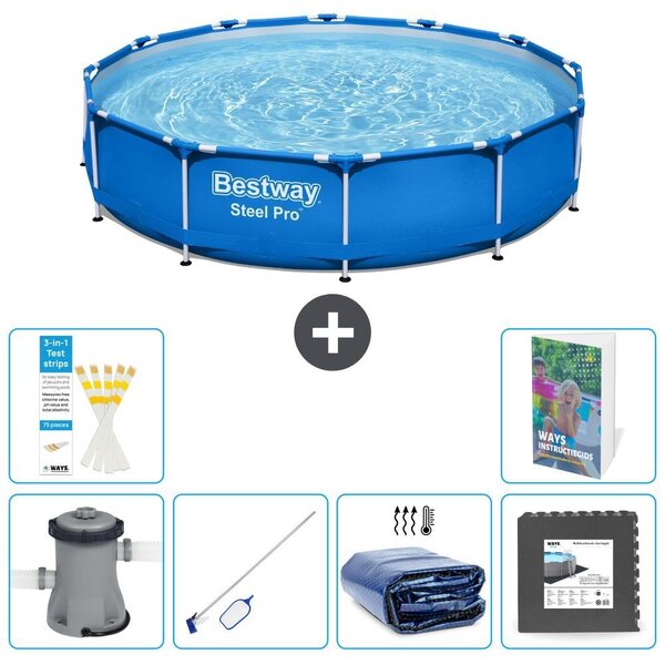 Piscina gonfiabile Bestway Steel Pro, rotonda, dimensioni 366x76 cm, composta da 5 parti, modello S217