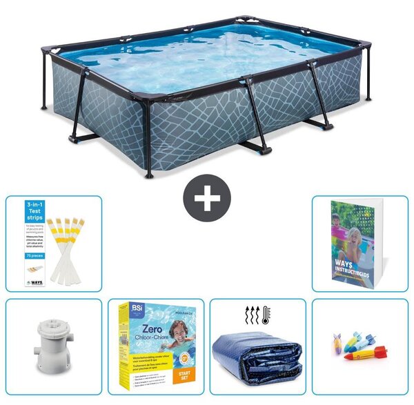 Piscina fuori terra rettangolare - aspetto pietra - 300x200x65 cm - composta da 5 elementi - modello S181