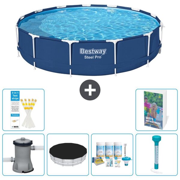 Piscina gonfiabile Bestway Steel Pro, rotonda, dimensioni 396x84 cm, composta da 5 parti, modello S226