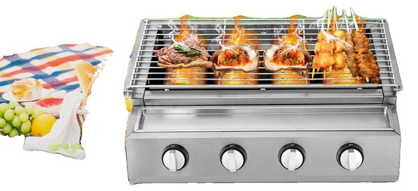 Barbecue a gas, acciaio inox, dimensioni 558 mm x 232 mm, valvola di bassa pressione, tipo di gas GPL, modello GB-04