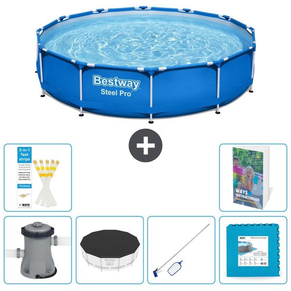 Piscina gonfiabile Bestway Steel Pro, rotonda, dimensioni 366x76 cm, composta da 5 parti, modello S191
