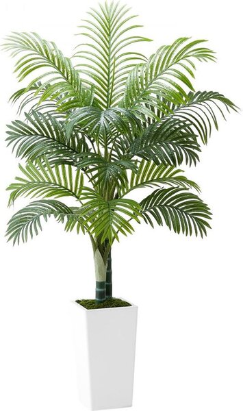 Palma areca artificiale, 1,52 m, pianta tropicale in seta in un alto vaso bianco, albero artificiale decorativo per verande, soggiorni, terrazze, case, uffici