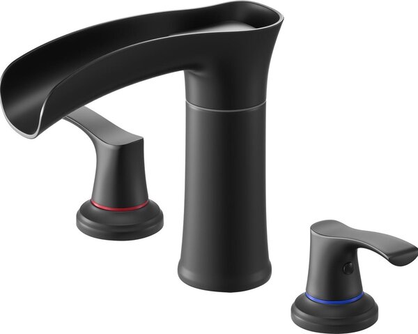 Miscelatore per vasca da bagno - Rubinetto a 3 fori per vasca da bagno - Due maniglie - Bocca corta - Lega di zinco - Da incasso - Nero