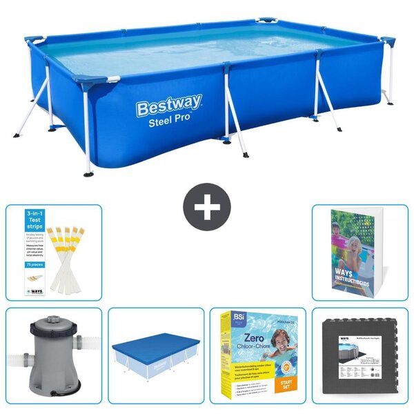 Bestway Steel Pro, piscina rettangolare - 300x201x66 cm - composta da 5 parti, modello S259
