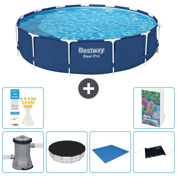 Piscina gonfiabile Bestway Steel Pro, rotonda, dimensioni 396x84 cm, composta da 5 parti, modello S214