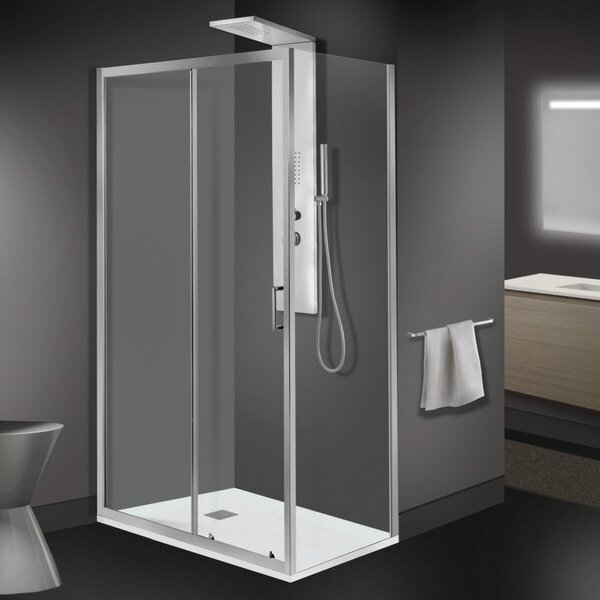 Porta doccia scorrevole Zesk 120 cm, H 190 cm in vetro, spessore 6 mm trasparente cromato