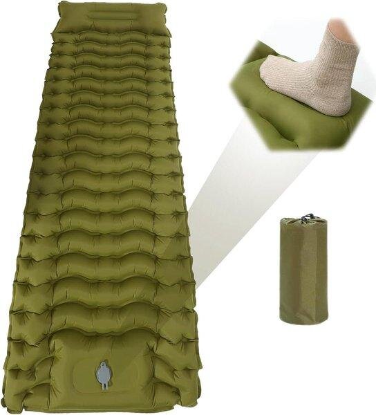 Materasso autogonfiabile - Materasso a pompa e impermeabile - Compatto e portatile - Letto gonfiabile da campeggio per esterni - Verde militare