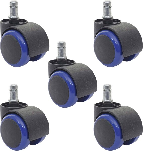 Set di 5 ruote per pavimenti duri HWC-H86, ruote per sedie da ufficio, portata 150 kg Ø 11 mm ~ blu