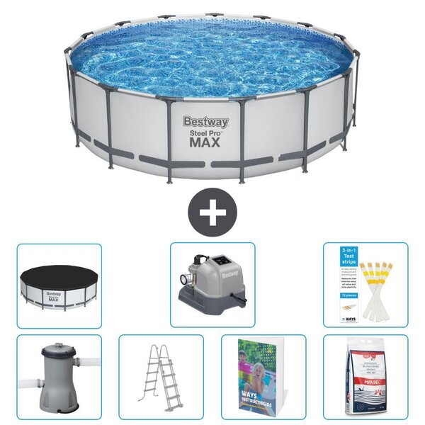 Bestway Steel Pro MAX, piscina in acciaio, forma rotonda, dimensioni 488x122 cm, composta da 6 parti, modello S649
