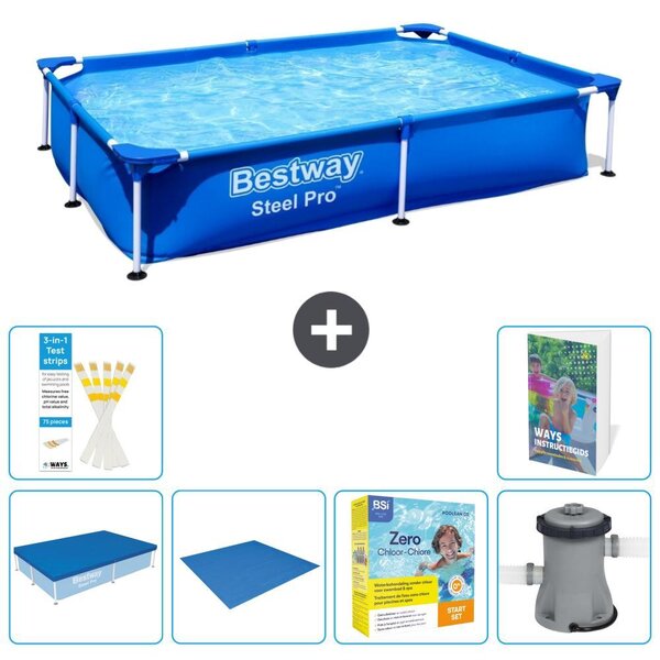 Bestway Steel Pro, piscina rettangolare - 221x150x43 cm - composta da 5 parti, modello S24