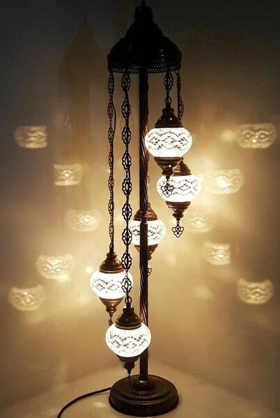 Lampada da terra turca Mosaico 5 sfere - Lampada marocchina realizzata a mano in vetro e metallo, altezza 120 cm