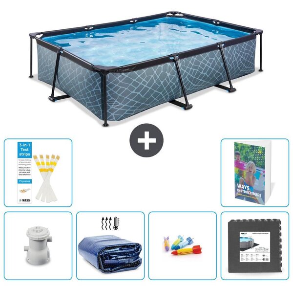 Piscina fuori terra rettangolare - aspetto pietra - 300x200x65 cm - composta da 5 elementi - modello S177