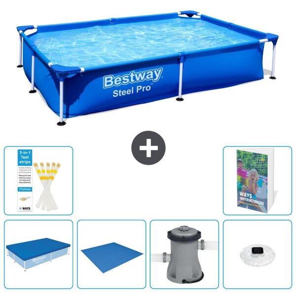 Bestway Steel Pro, piscina rettangolare - 221x150x43 cm - composta da 5 parti, modello S74