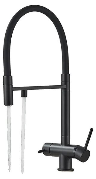 Rubinetto da cucina, a due maniglie, con bocca estraibile, nero