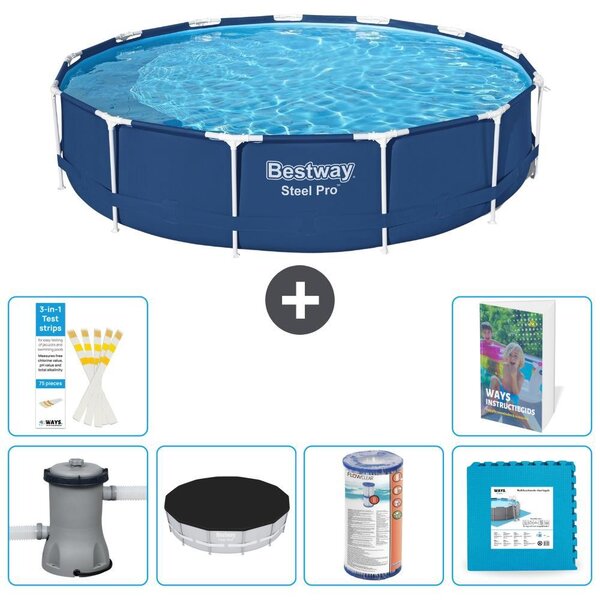 Piscina gonfiabile Bestway Steel Pro, rotonda, dimensioni 396x84 cm, composta da 5 parti, modello S254
