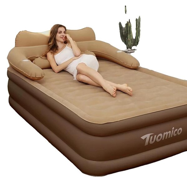 Materasso gonfiabile, pompa integrata, comodo per 2 persone, marrone 203x152x48 cm