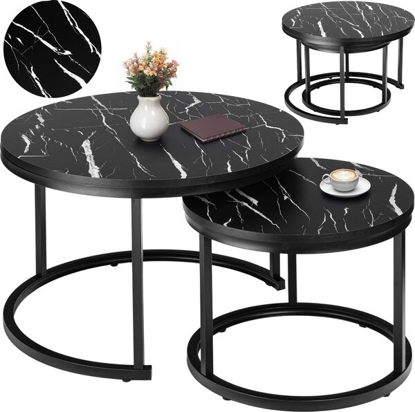 Set di due tavoli a soppalco Galen in marmo nero